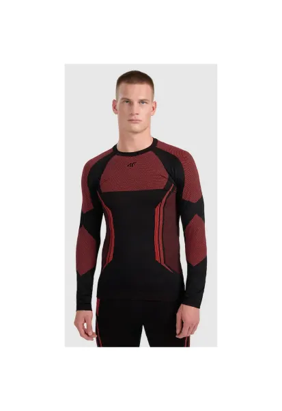 Bluza sport barbati -  termoactiva - fara cusaturi - rosu/negru - poliester - Rosu
