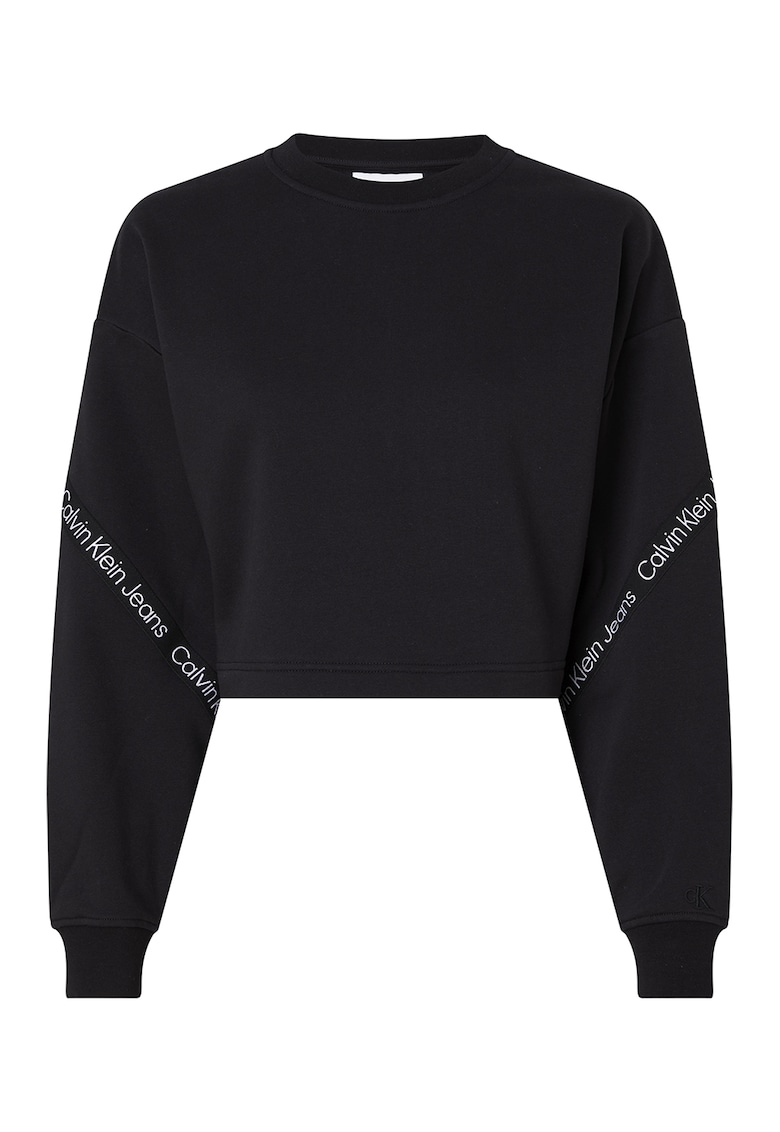 Bluza sport crop cu maneci cazute - Negru