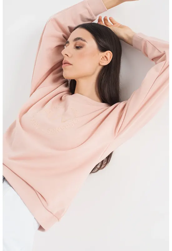 Bluza sport cu maneci cazute si logo cauciucat - Roz pastel