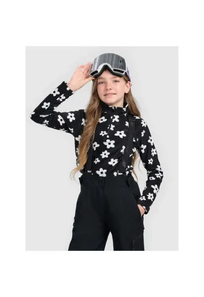 Bluza sport fete -  fleece - negru/alb