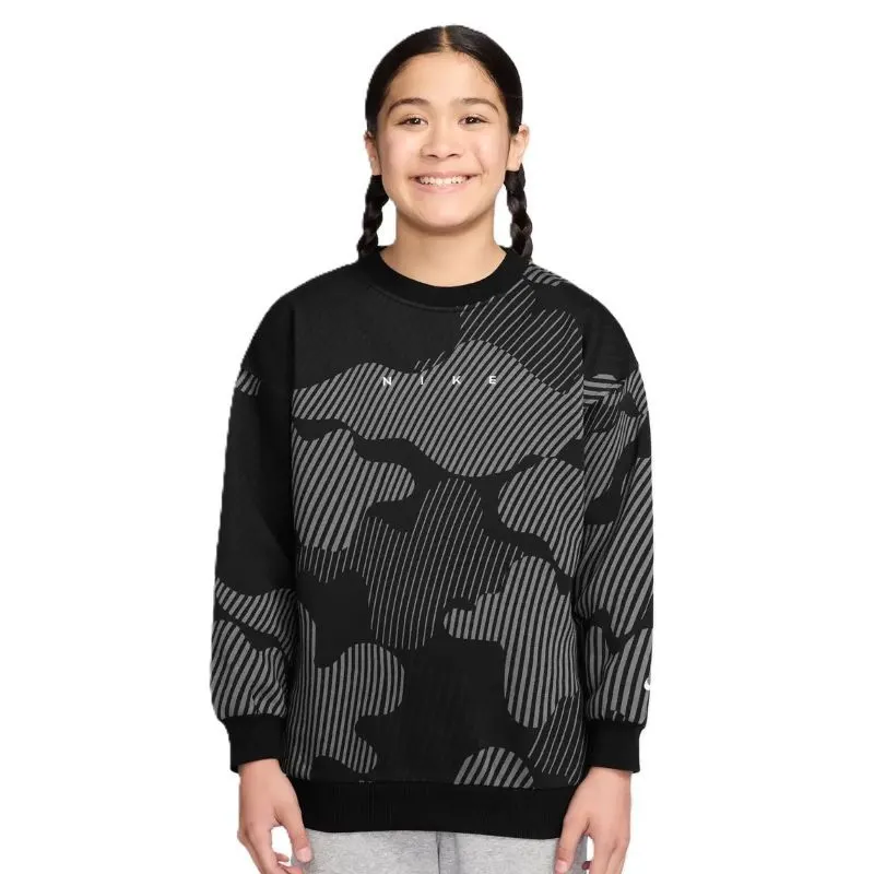 Bluza Nike G NSW CLUB FLC BXY CREW AOP negru-gri