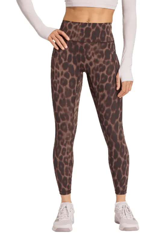 Colanti crop cu talie inalta si animal print pentru fitness - Negru/Maro