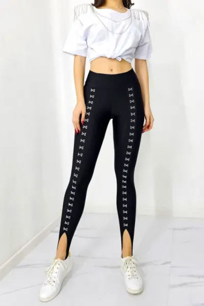 Colanti lungi Why, cu capse metalice si banda sub talpa, Negru