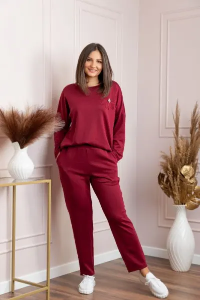 Compleu casual dama bordo cu bluza si pantaloni Phoenix