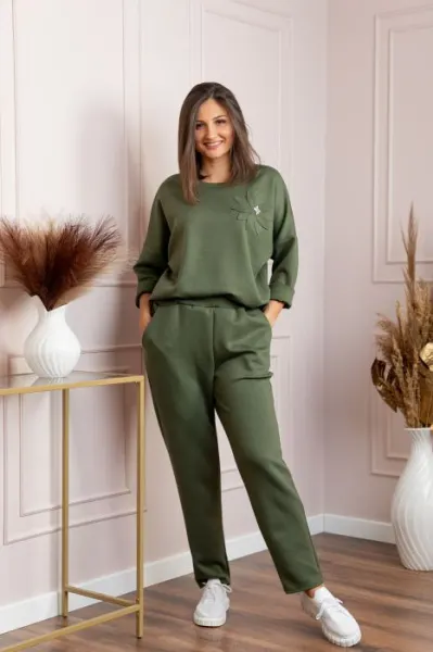 Compleu casual dama kaki cu bluza si pantaloni Phoenix