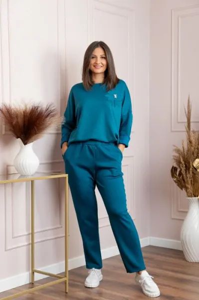 Compleu casual dama turcoaz cu bluza si pantaloni Phoenix