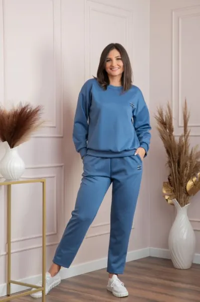 Compleu dama casual-sport albastru cu pantaloni Leanne