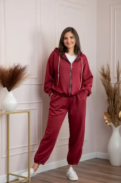 Compleu dama casual-sport bordo cu gluga Deanna