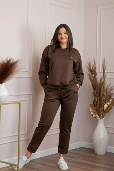 Compleu dama casual-sport maro cu pantaloni Leanne