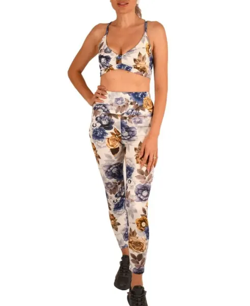 Compleu fitness alb cu flori albastre- cod 46419