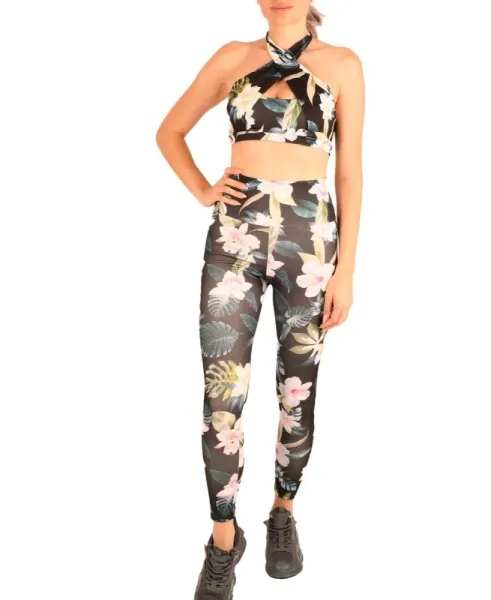 Compleu fitness negru cu frunze- cod 46426