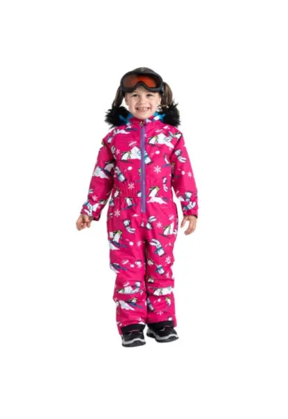 Costum de iarna pentru copii - roz - poliester - impermeabil - cu gluga -
