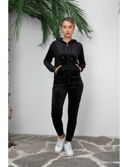Trening doua piese dama din catifea, uni, negru