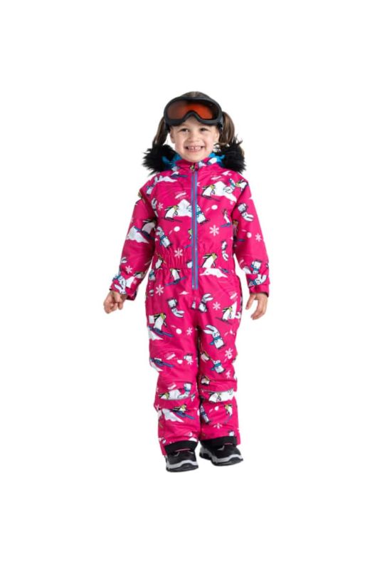 Costum de iarna pentru copii -  roz - poliester - impermeabil - cu gluga -