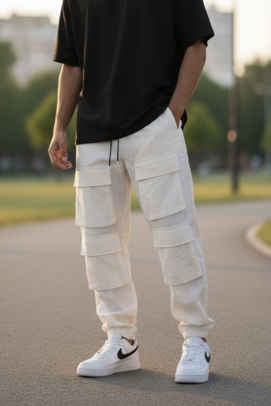 Pantaloni de trening cargo, bej, conici Y239 7-2.2