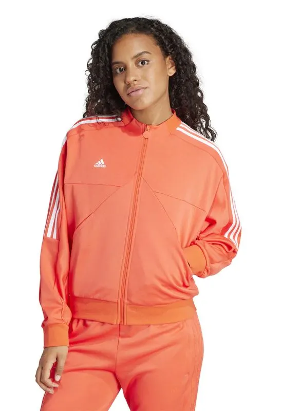 Bluza de trening cu fermoar si buzunare oblice - Alb/Portocaliu mandarina