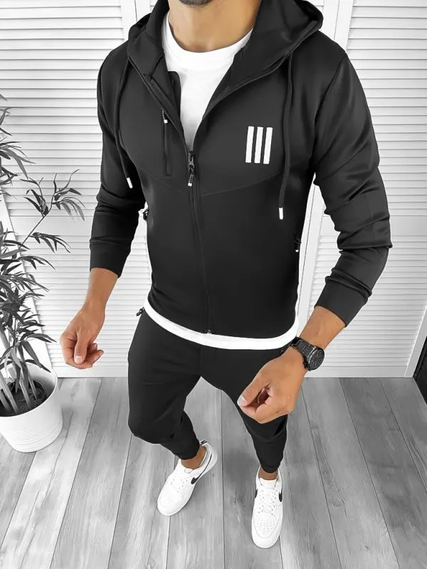 Trening barbati slim fit Pantaloni + Hanorac negru 12233 113