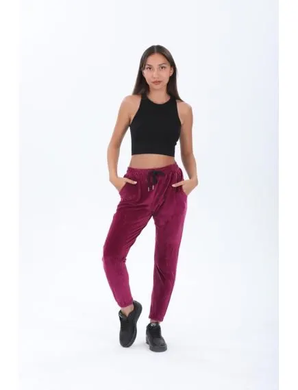 Pantaloni dama din catifea, uni, grena