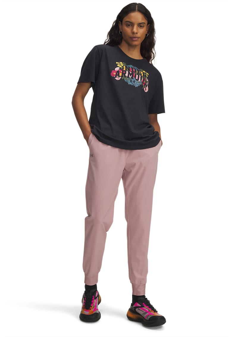 Pantaloni de trening cu talie medie si logo discret - Roz prafuit
