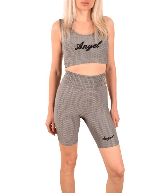 Compleu scurt Fitness gri pentru dama - cod 43227