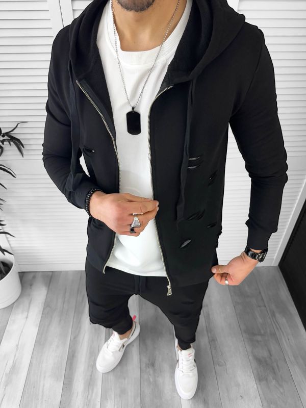Trening barbati slim fit, negru,  Pantaloni + Hanorac T12933 20-2