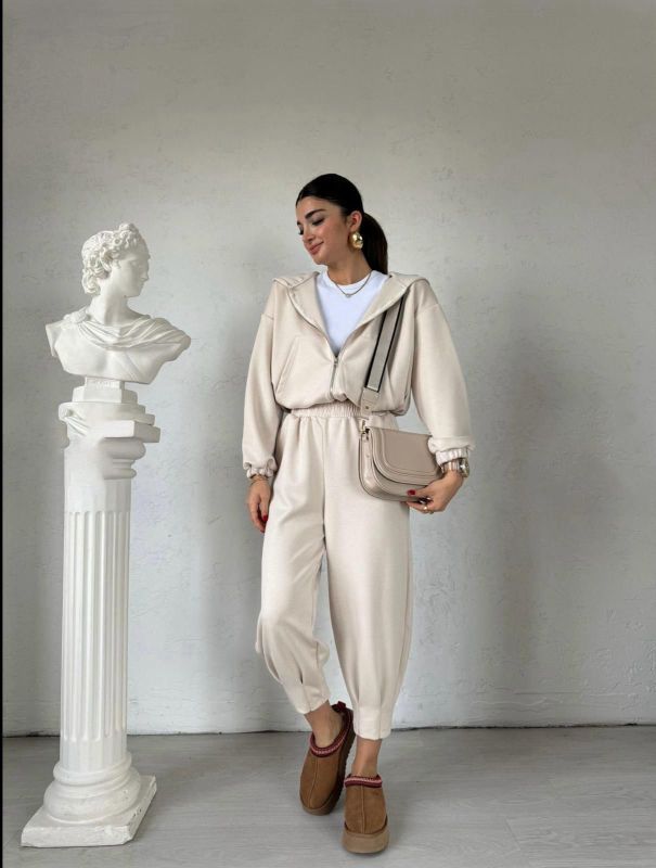 Trening dama, doua piese, oversize, bej