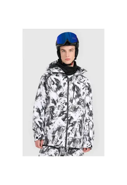 Geaca de schi/snowboard barbati -  poliester - alb/negru