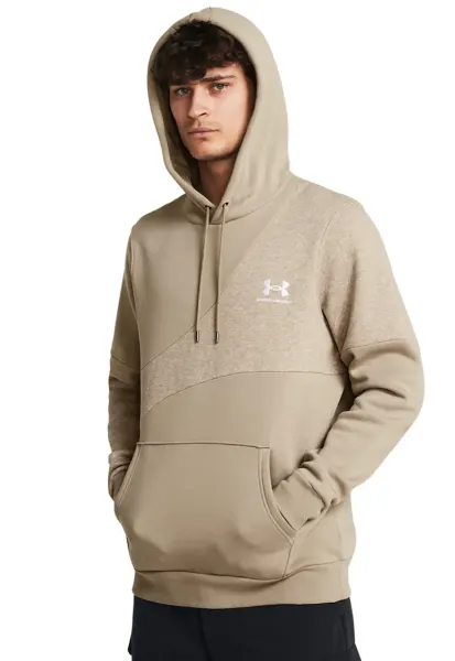 Hanorac cu buzunar kangaroo - pentru fitness Essential FLC Blocked - Alb/Kaki