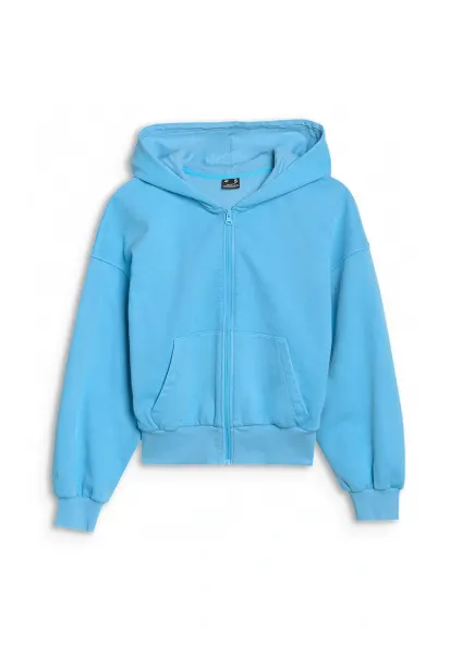 Hanorac Femei  Oversize cu Gluga si Fermoar - Albastru - Bumbac/Poliester - Ideal pentru Sport si Casual - SS25 - S - Albastru
