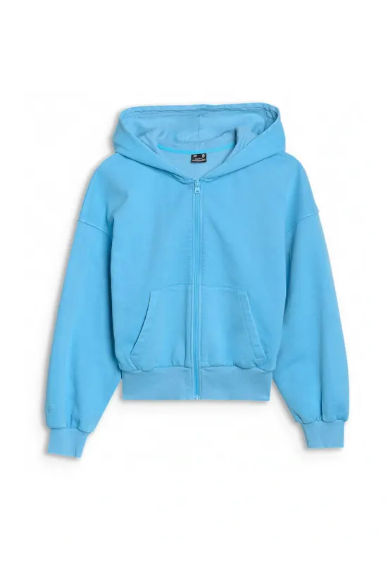 Hanorac Femei Oversize cu Gluga si Fermoar - Albastru - Bumbac/Poliester - Ideal pentru Sport si Casual - SS25 - S - Albastru