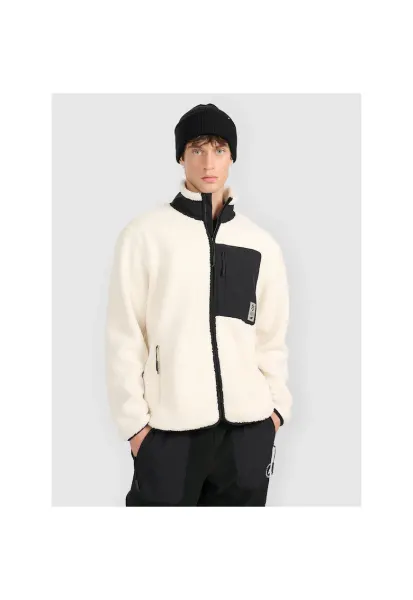 Hanorac sport barbati  polar sherpa - guler inalt - 2 buzunare cu fermoar - bej - poliester