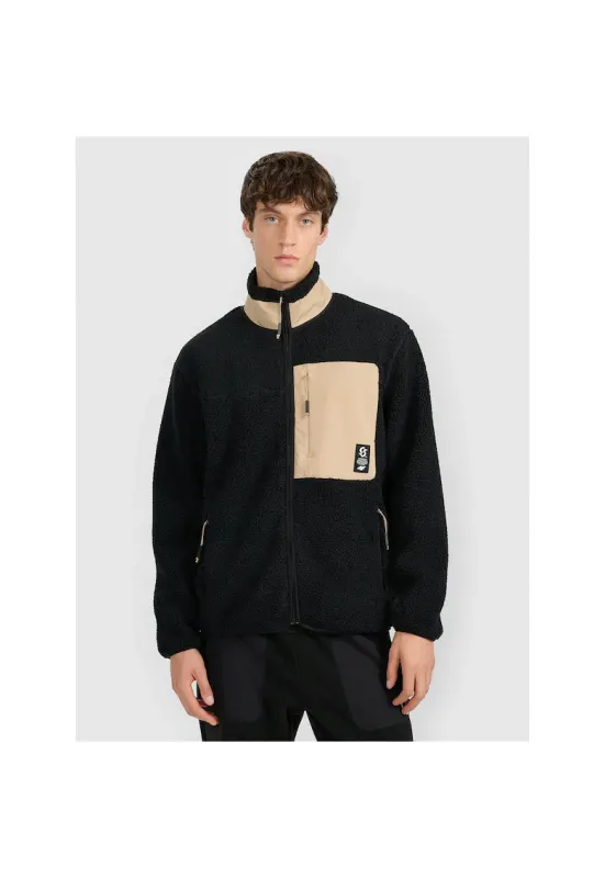 Hanorac sport barbati - polar sherpa - guler inalt - negru
