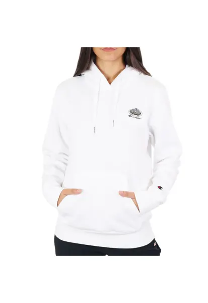 Hanorac sport dama  alb - bumbac si poliester - cu gluga - broderie -