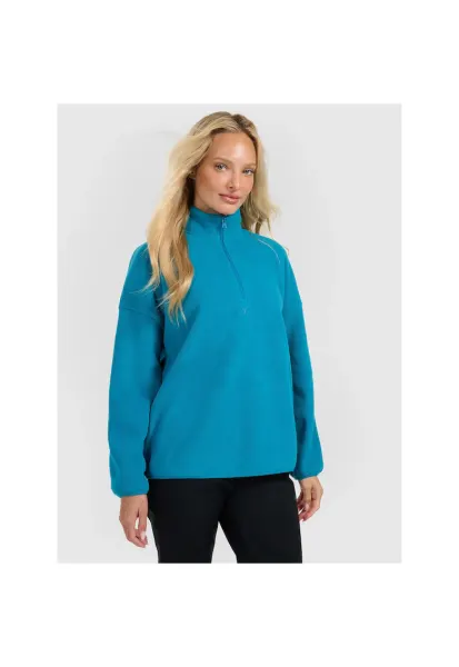 Hanorac sport dama - oversize - guler inalt - turcoaz - poliester