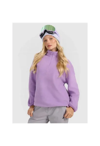 Hanorac sport dama -  oversize - guler inalt - violet - poliester