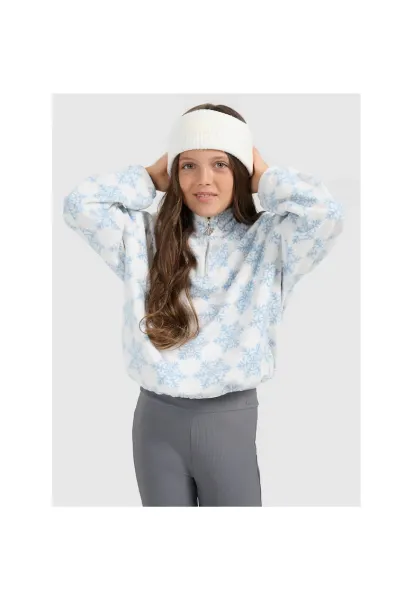 Hanorac sport fete -  fleece - albastru/alb