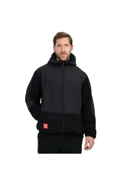 Hanorac sport  polar sherpa - gluga - negru - material moale