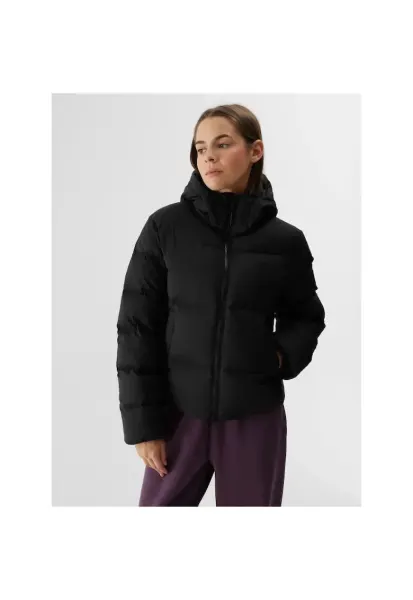 Jacheta de schi din puf  neagra - poliester - cu gluga detasabila - pentru femei