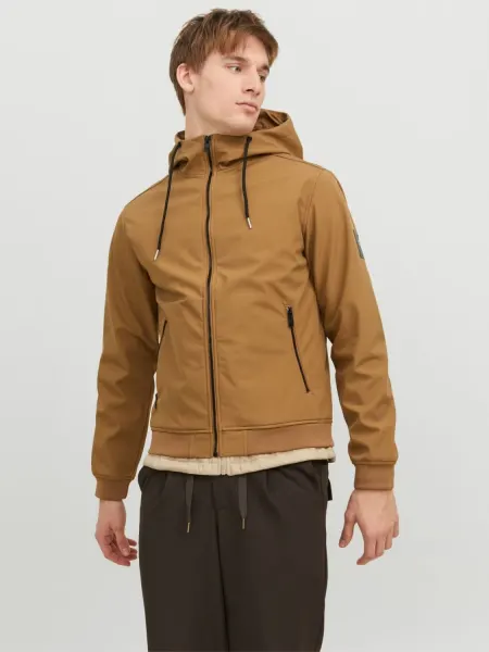 Jack & Jones Jacheta softshell, barbati, cu gluga, Regular fit, JJEBASIC, Maro (SELECTATI MARIMEA: L)