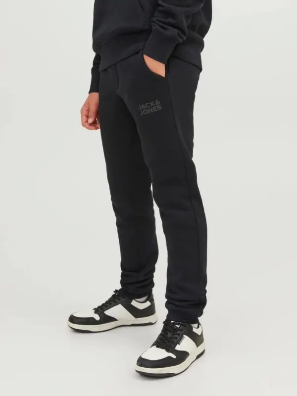 Jack & Jones Pantaloni lungi de trening, baieti, cu talie medie, Relaxed fit, Negru (SELECTATI MARIMEA: 140 cm)