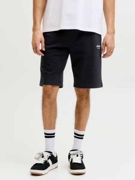 Jack & Jones Pantaloni scurti de trening barbati, talie medie, Regular fit, Negru (SELECTATI MARIMEA: S)
