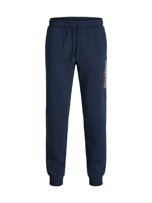 Jack & Jones Plus Pantaloni de trening barbati big sizes, cu talie joasa, Regular Fit, imprimeu cu logo, JPSTGORDON, Bleumarin inchis (SELECTATI