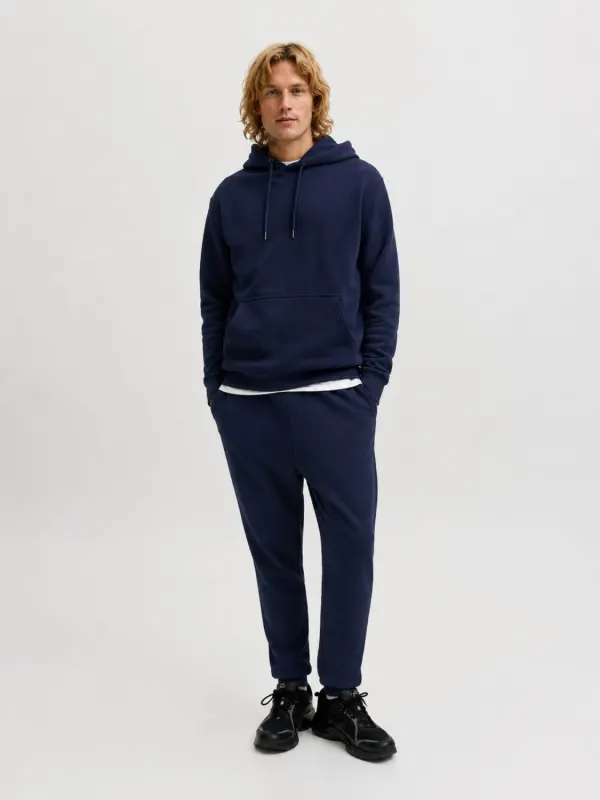 Jack & Jones Set trening barbati, format din hanorac cu gluga, fara fermoar si pantaloni lungi, Relaxed Fit, JJEBRADLEY, Bleumarin inchis (SELECTATI