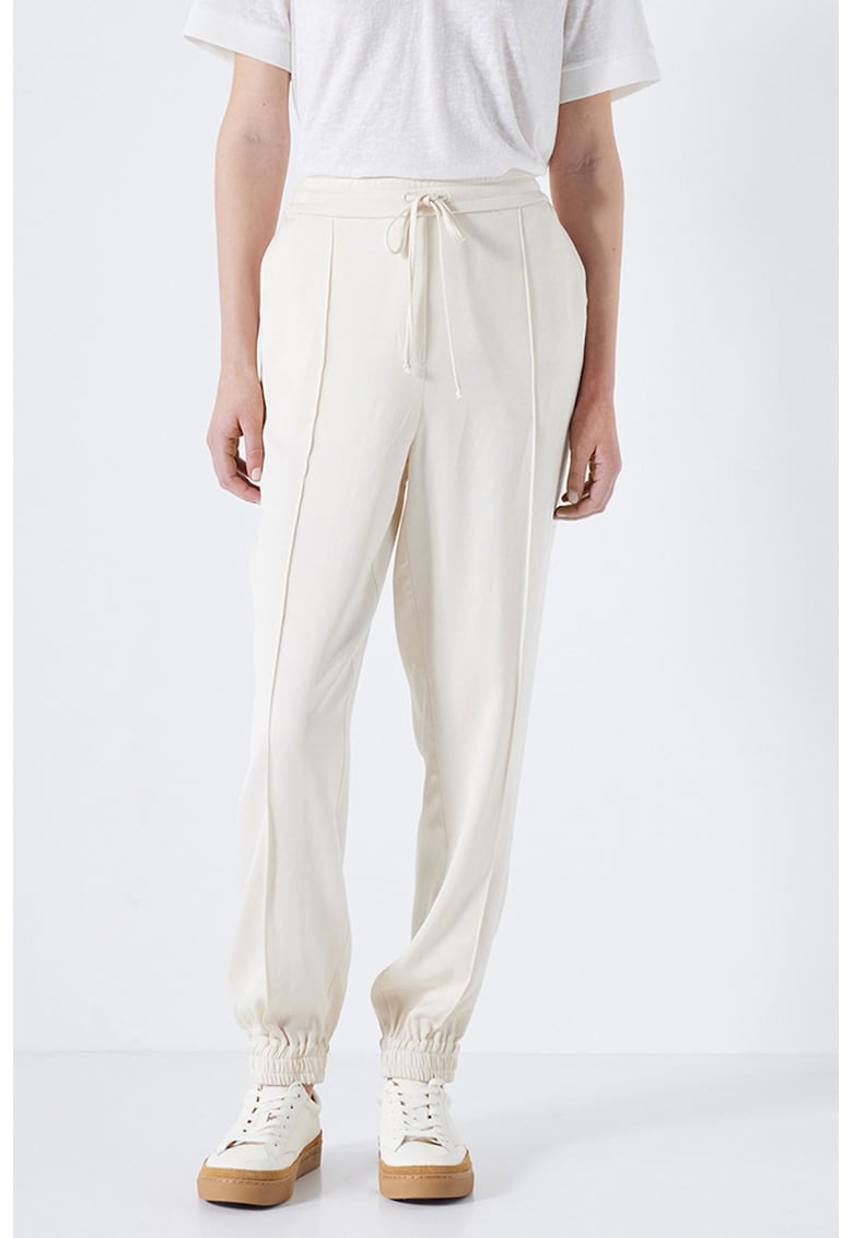 Pantaloni conici de trening cu snur - Crem
