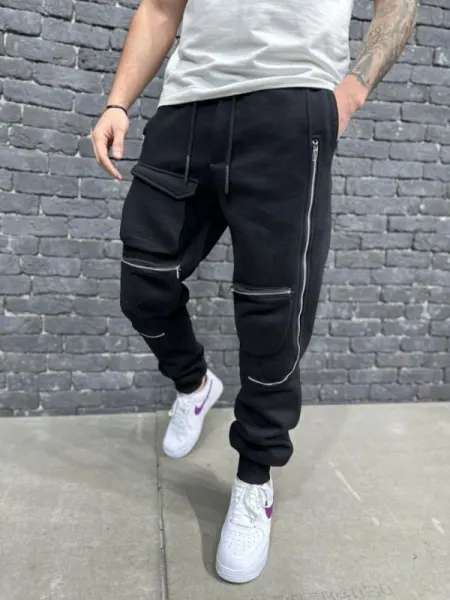 PANTALONI CU TUR TRACK ZIPPERS BLACK BGAS1084(009) (MĂRIME: L)