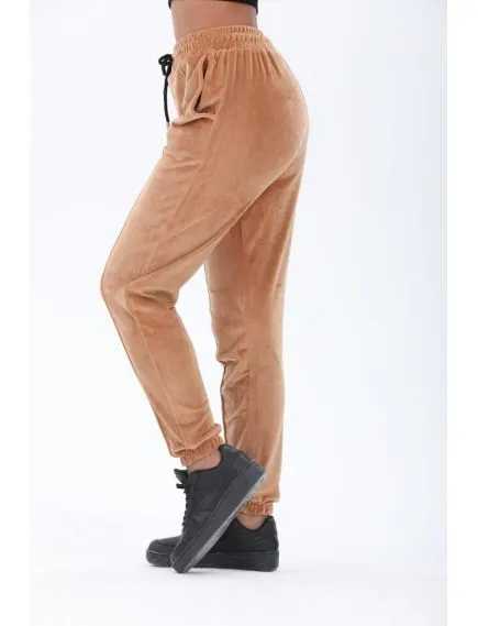 Pantaloni dama din catifea, uni, bej