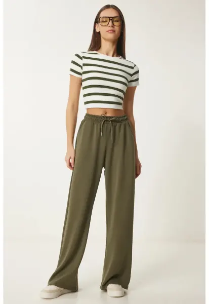 Pantaloni dama - Happiness Istanbul - Pantaloni de trening ISTANBUL - picior verde textil - Kaki