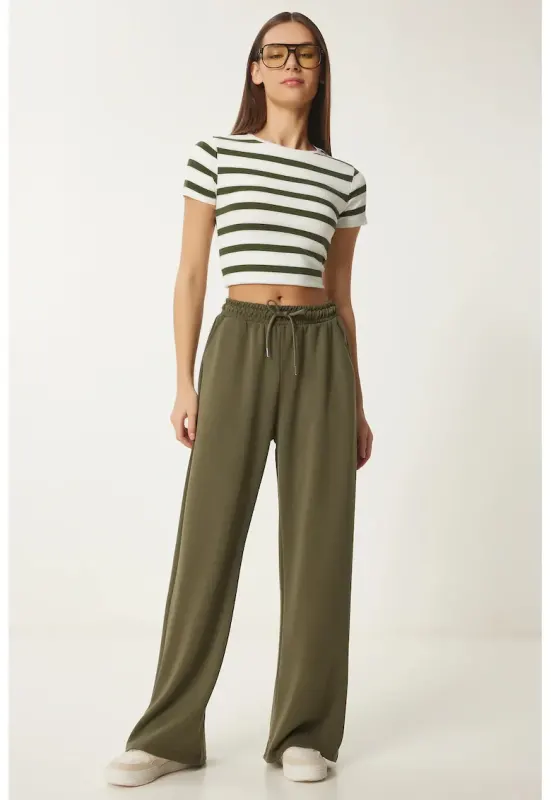 Pantaloni dama - Happiness Istanbul - Pantaloni de trening ISTANBUL - picior verde textil - Kaki