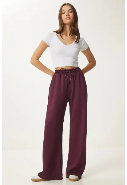 Pantaloni dama - Happiness Istanbul - pantaloni de trening - picior rosu - textil - Visiniu