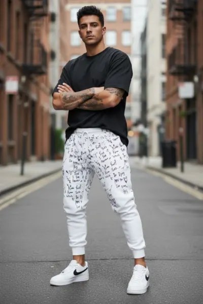Pantaloni de trening albi conici 172 16-5